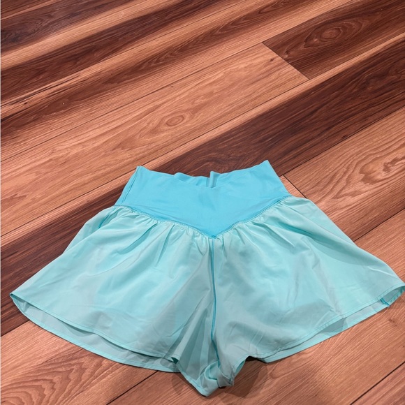 Aerie Real Me Crossover High Rise Shorts in Teal/Light Blue - Picture 3 of 9